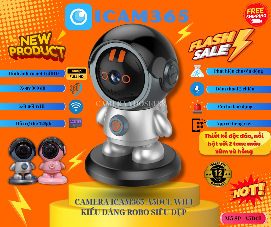   MẪU MỚI - HOT  Camera WIFI App ICAM365 Thiết Kế Robot Phi Hành Gia Gọi Thoại 2 Chiều Chỉ Với Một Nút Nhấn Hình Ảnh FHD 