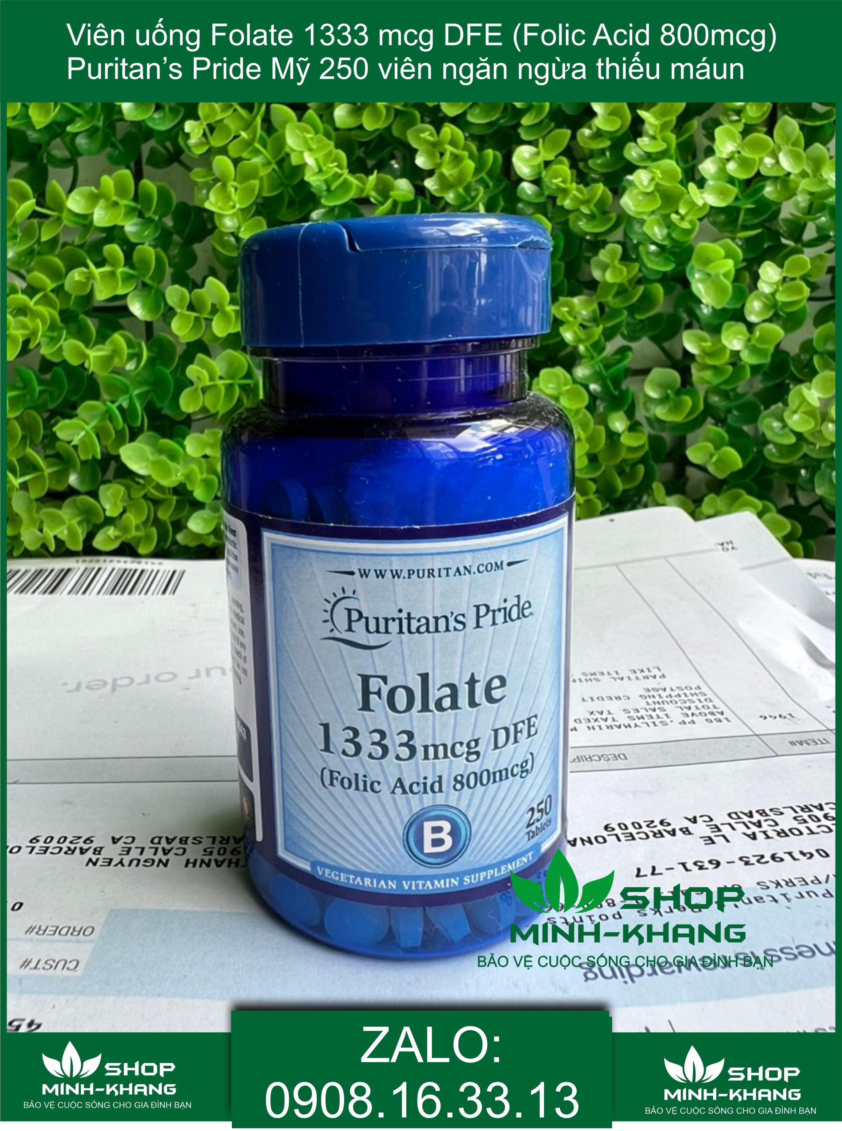 Viên uống Folate 1333 mcg DFE Folic Acid 800mcg 250 viên ngăn ngừa thiếu