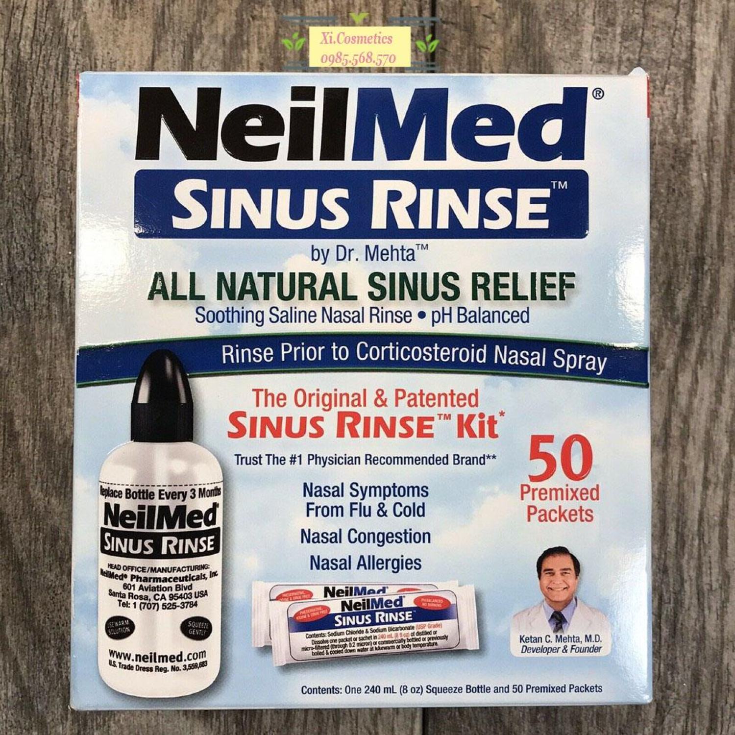Bộ rửa mũi Neilmed Sinus Rinse 1 bình + 50 gói muối