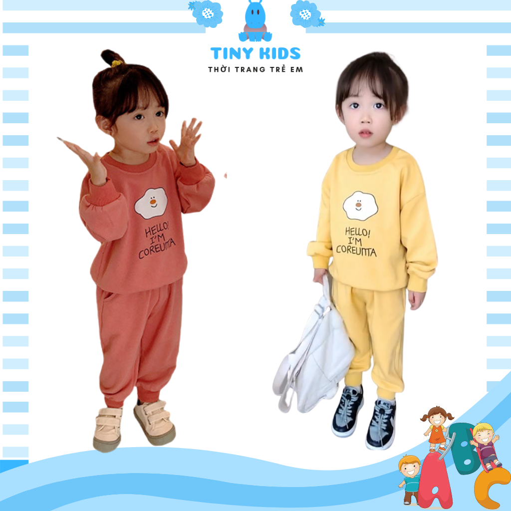 Bộ cotton cho bé gái trai TINY KIDS, Đồ bộ mặc nhà cho bé từ 14-22kg