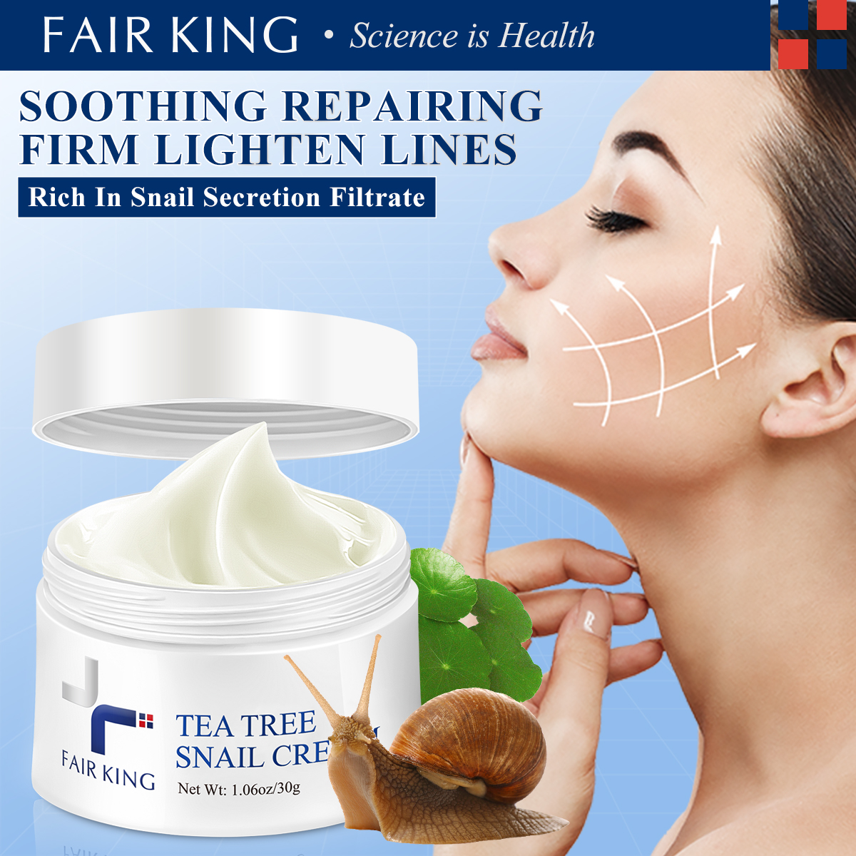 FAIR KING Snail Face Cream Kem dưỡng trắng da chống nhăn Collagen Hyaluronic Acid Dưỡng ẩm chống lão hóa Serum dưỡng da Chăm sóc da - intl