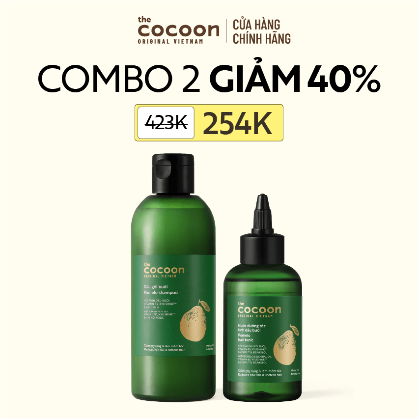 COMBO 1 Dầu gội bưởi Cocoon giúp giảm gãy rụng và làm mềm tóc 310ml+ 1 Nước dưỡng tóc tinh dầu bưởi 140ml