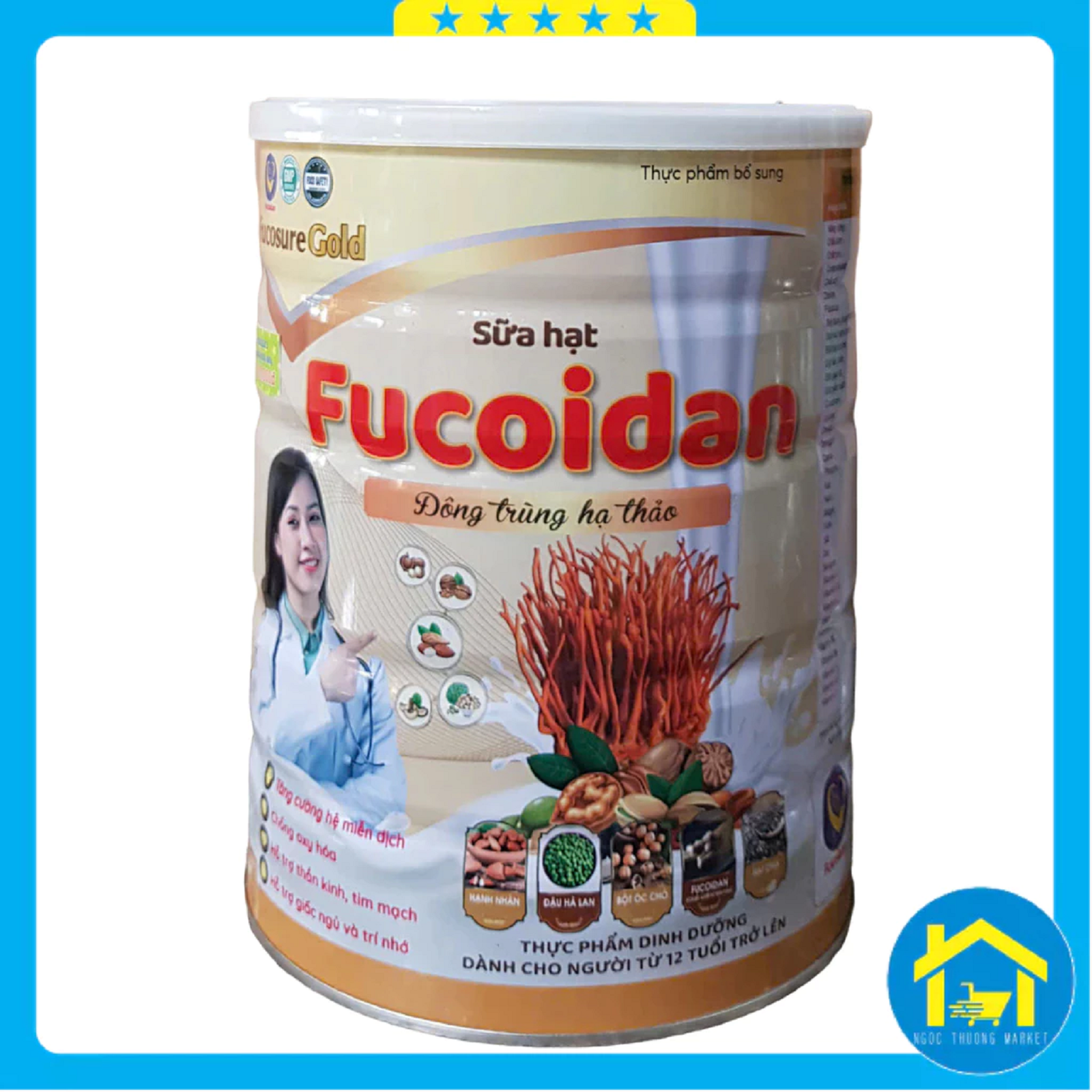 Sữa hạt Fucoidan Fucosure Gold đông trùng hạ thảo lon 800g