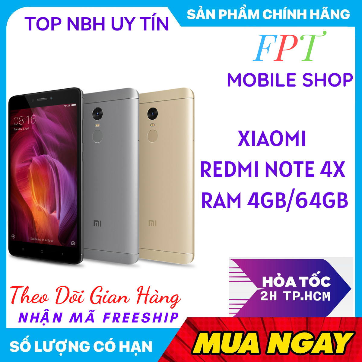 [HCM]Điện Thoại XIAOMI REDMI NOTE 4X Full Tiếng Việt 2 sim MỚI ZIN FULLBOX bao đổi 7 ngày tận nhà miễn phí