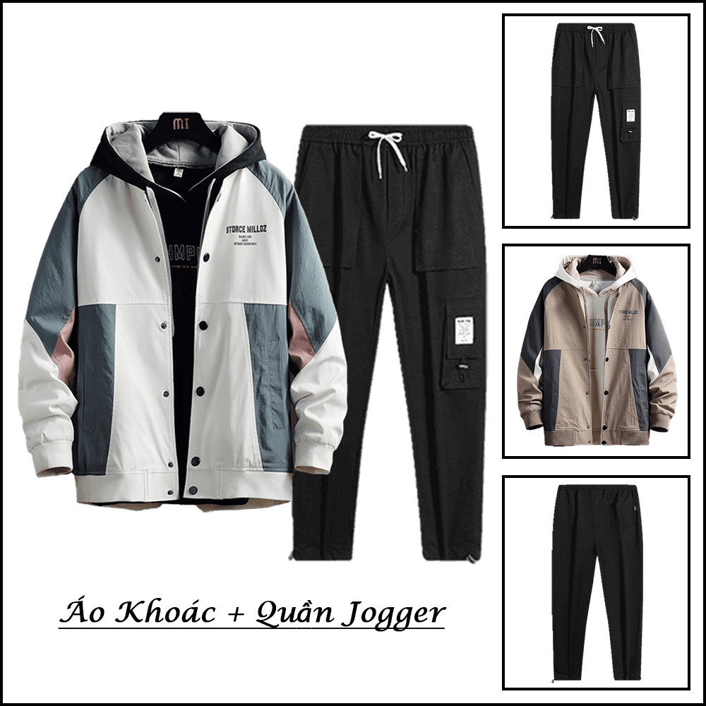 Bộ Đồ Nỉ Nam Áo Khoác Bomber Áo Khoác Nhẹ Tay Phối Sọc Chữ Kết Hợp Quần Jogger Túi Hộp Rút Gấu Năng Động Hot Trend Thời Trang 4HER SET NAM 90000179