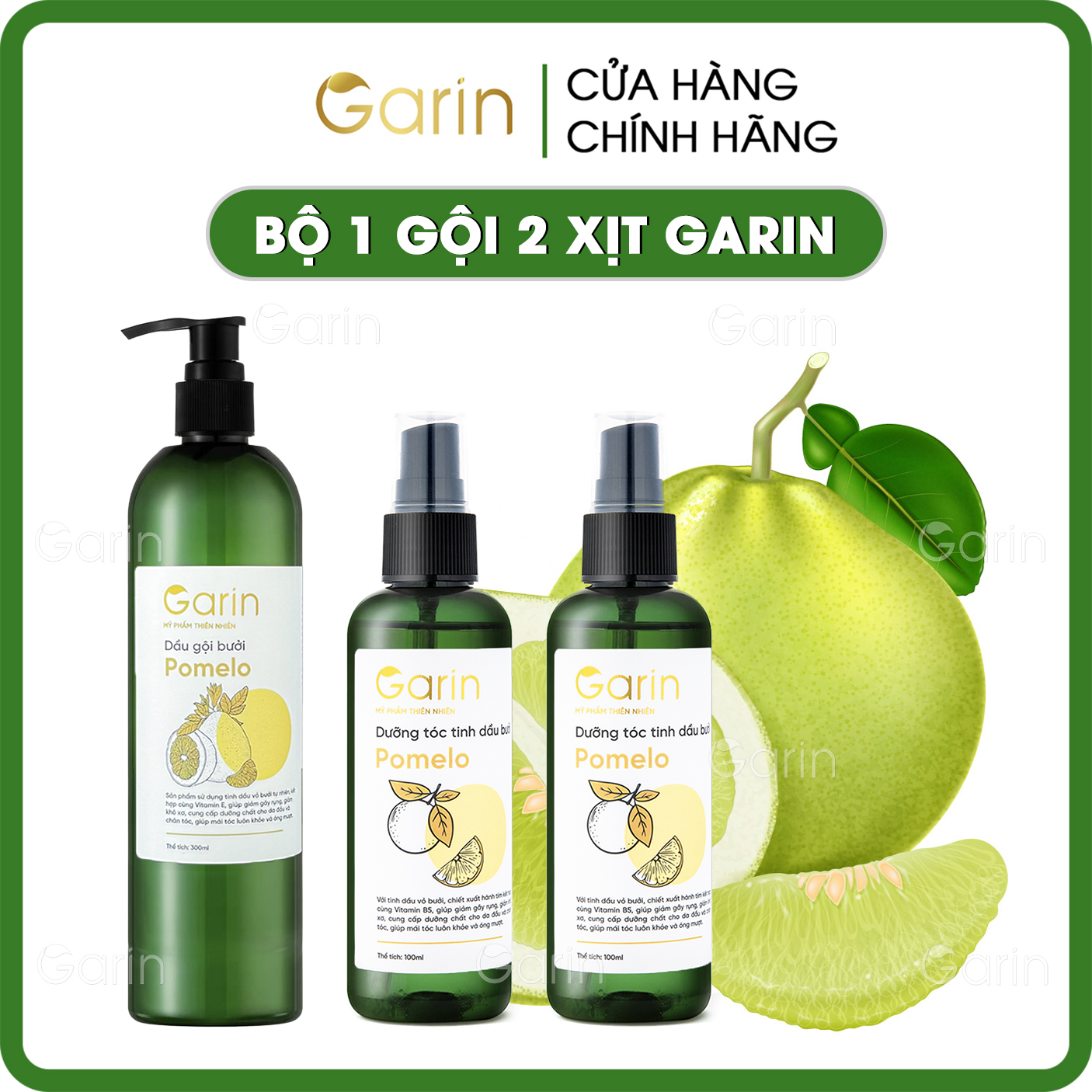 Liệu trình 1 dầu gội 2 xịt tinh dầu bưởi kích mọc tóc pomelo Garin dưỡng tóc kích mọc tóc ngăn rụng tóc rõ rệt cho mái tóc dày và dài hơn gấp 2 đến 3 lần