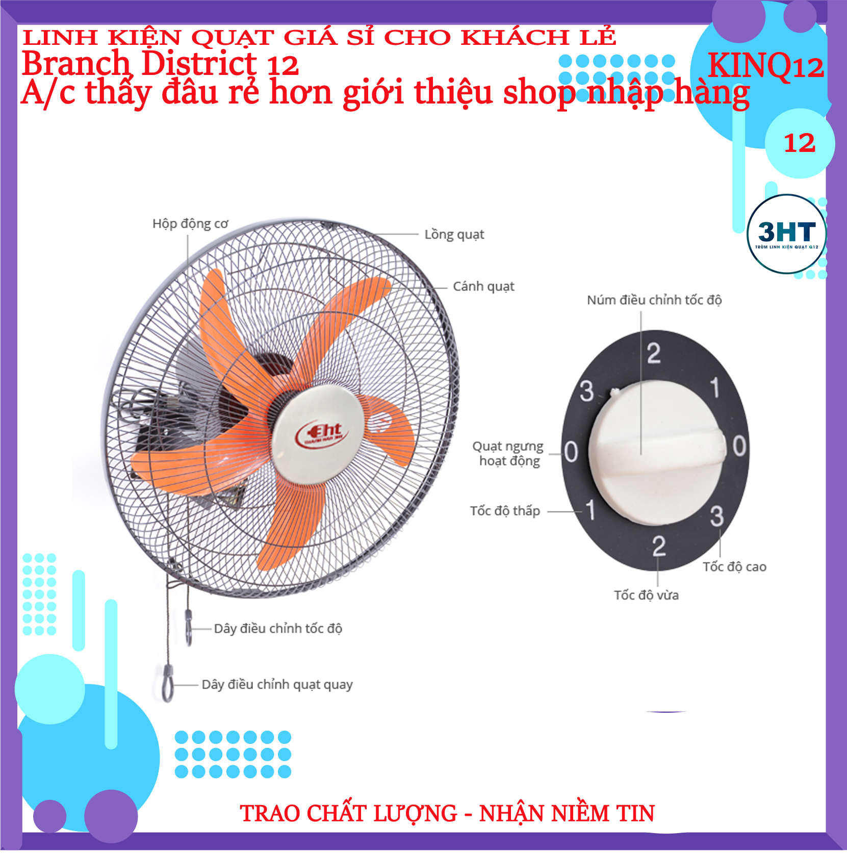Quạt treo thân sắt - động cơ đồng 100%