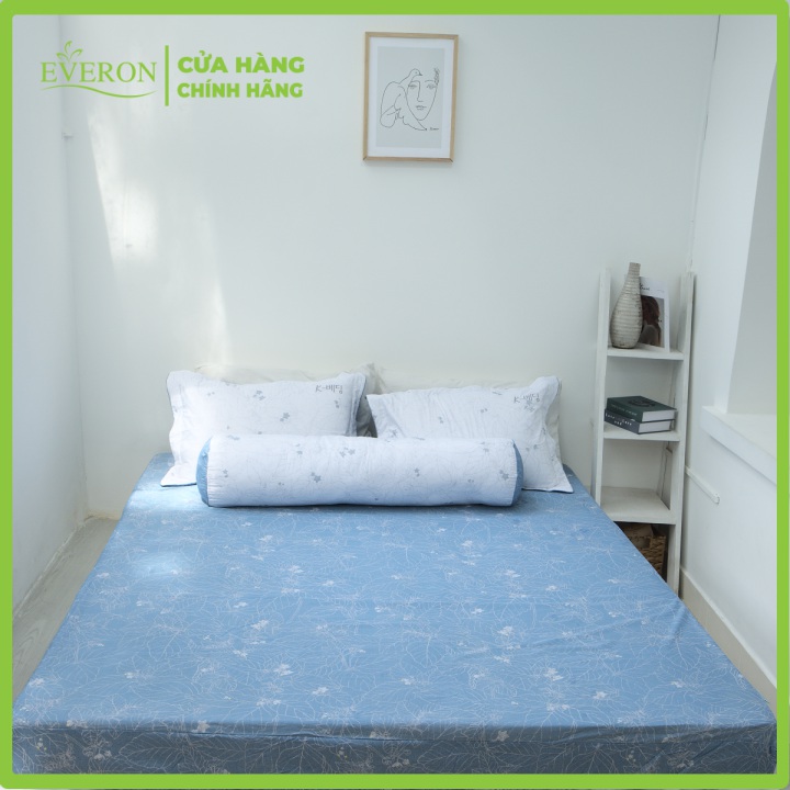 Bộ ga giường Microtencel Xanh Phối Trắng K-Bedding KMTP 106 (4 món) gồm 1 ga giường, 2 vỏ gối nằm, 1 vỏ gối ôm  Everon chăn ga gối nệm Hàn Quốc