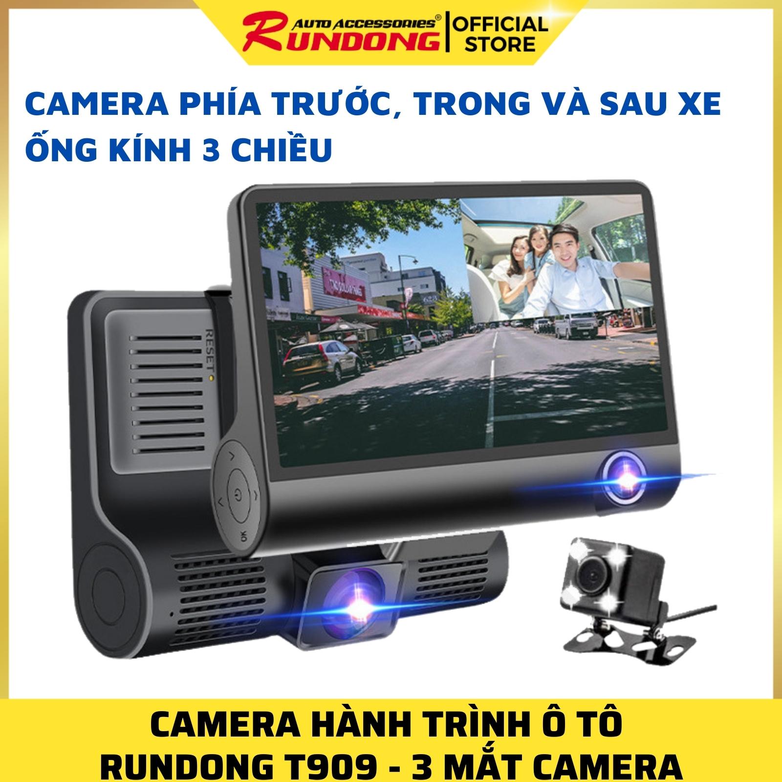 Camera hành trình ô tô 3 mắt RUNDONG màn hình cảm ứng 4.0 inch full HD 1080, camera sau chống nước, tự động ghi hình nếu phát hiện chuyển động