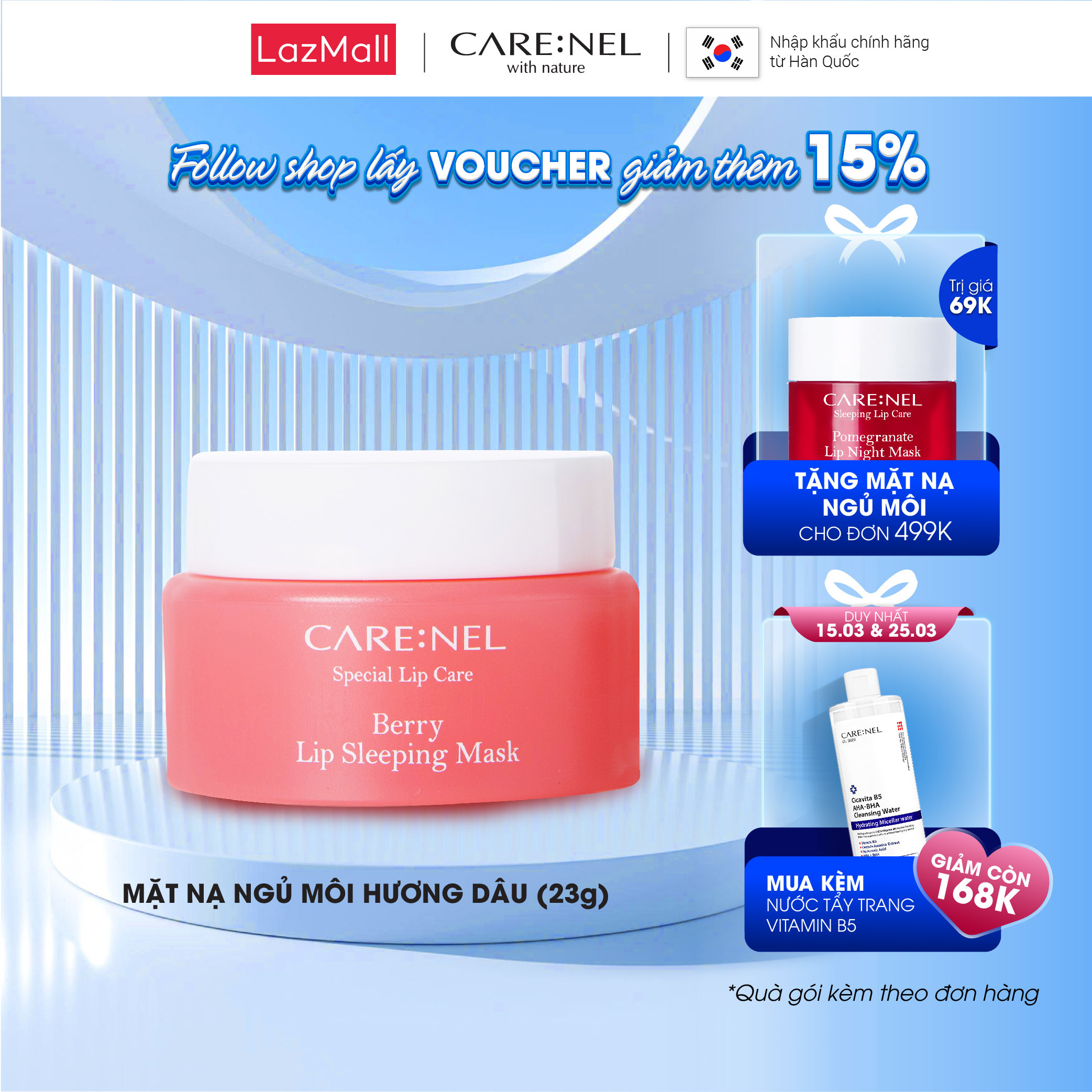 Mặt nạ dưỡng ẩm môi hồng môi ngừa thâm hương dâu carenel berry night mask 23g
