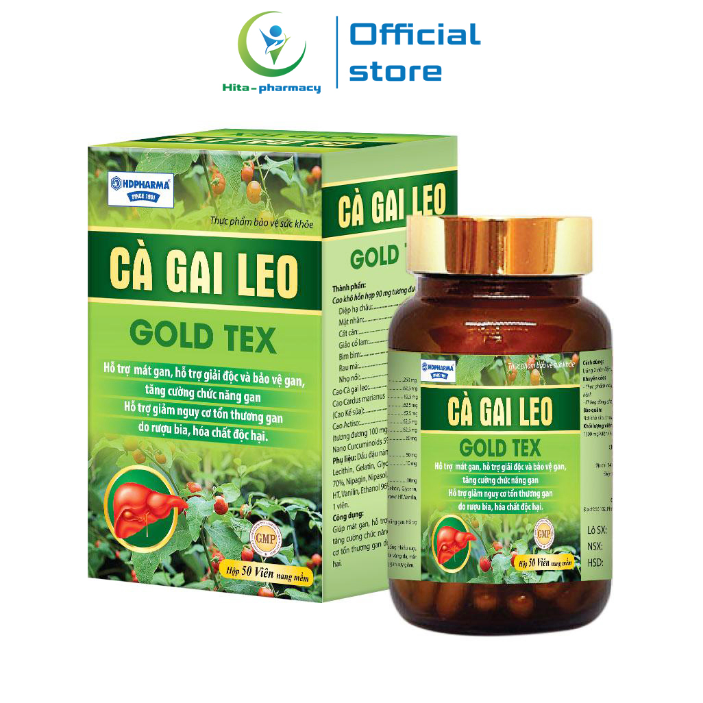 Bổ gan thảo dược Cà Gai Leo Gold Tex hỗ trợ mát gan, giải độc gan, tăng cường chức năng gan - Chai 50 viên