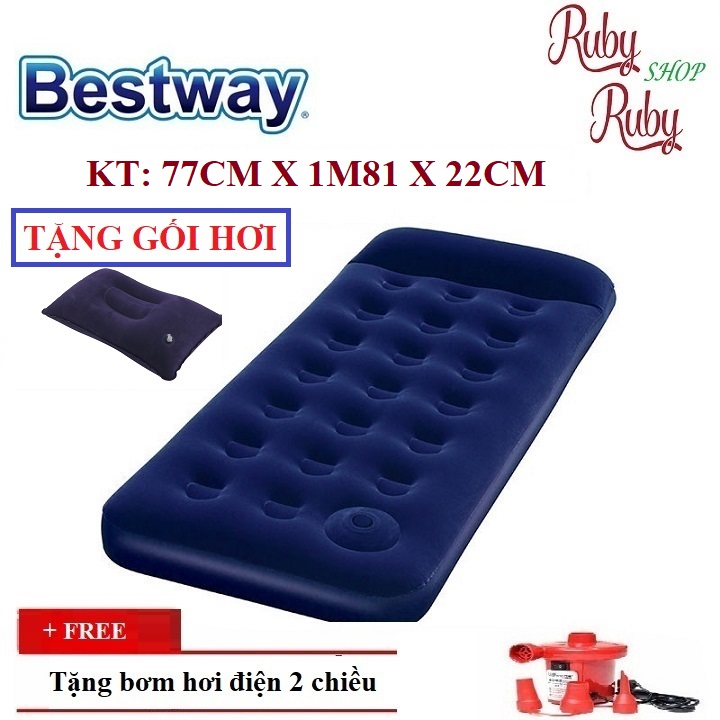 Đệm Hơi, Giường Hơi BestWay Cao Cấp Phủ Nhung Nỉ Tải Trọng 180kg - Nệm Hơi Đơn Kèm Bơm Điện 2 Chiều