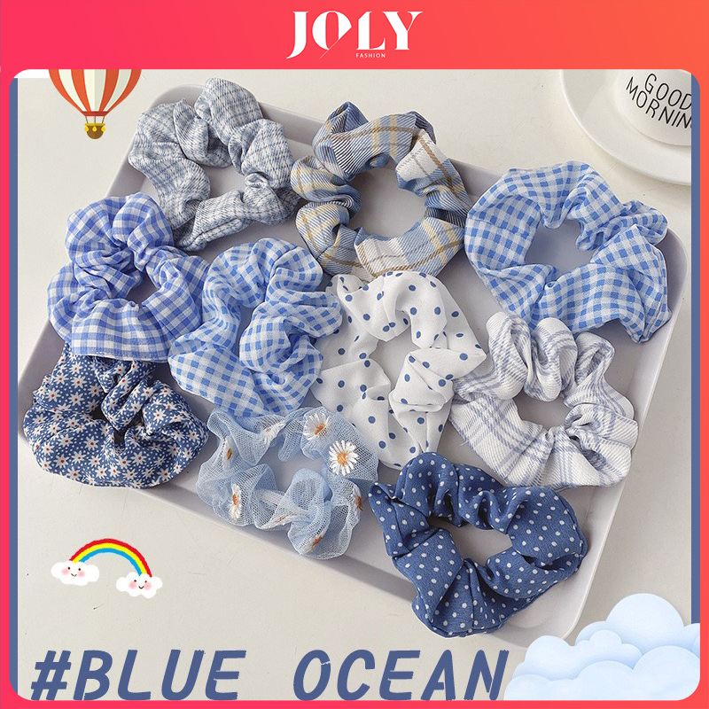 [25-29/5 Voucher 10%] Dây buộc tóc nữ scrunchies cột tóc vải đẹp blue phong cách Hàn quốc DC37 JOLY