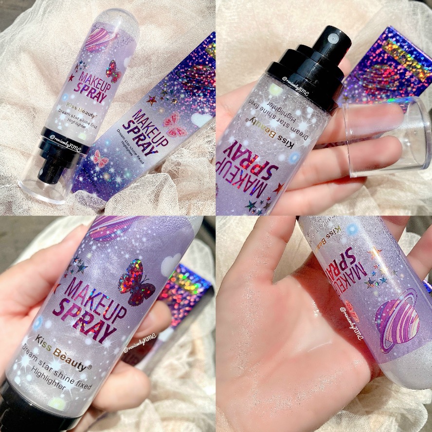 Xịt khoáng nhũ Makeup lấp lánh hộp tím Kiss Beauty