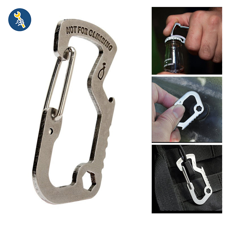 EDC đa chức năng D-clasp thép không gỉ leo núi khóa mở chai