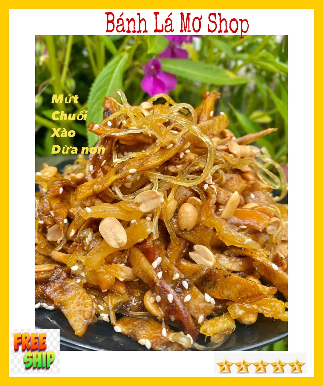 (FREESHIP) Mứt Chuối Ngào Cơm Dừa mè đậu phộng hộp 400gr  Cực Ngon- BÁNH LÁ MƠ SHOP