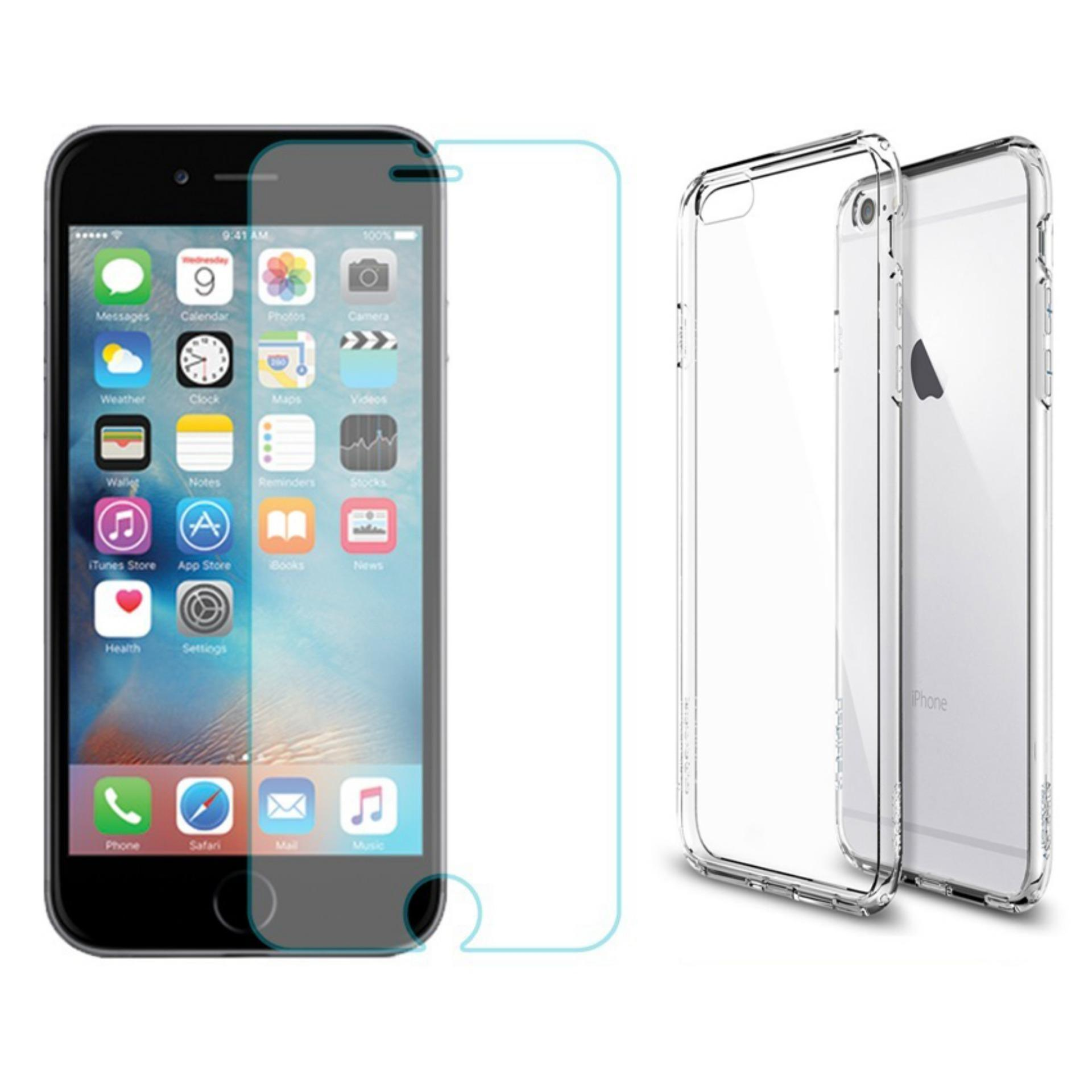 Bộ miếng dán cường lực, Ốp lưng sili iPhone 6Plus/6SPlus