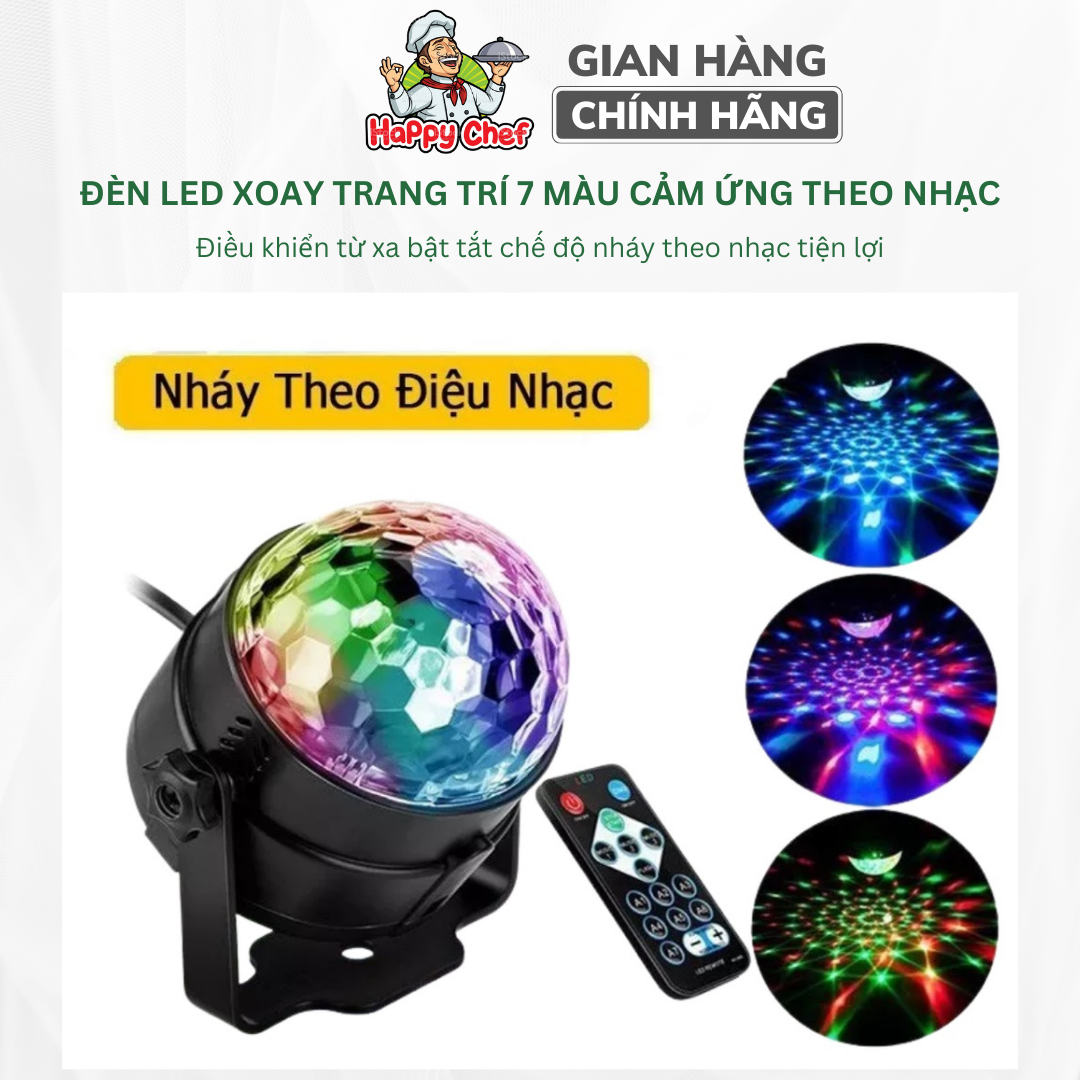 Đèn Led Nháy Theo Nhạc, Đèn Less Trang Trí Xoay 7 Màu Cảm Ứng Theo Nhạc, Kèm Điều Khiển Tắt Bật, Đèn Bay Phòng, Vũ Trường, Quán Bar, Bảo Hành 12 Tháng