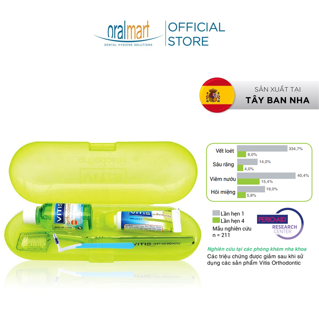 Bộ chăm sóc răng miệng mini dành cho người chỉnh nha, gắn mắc cài Vitis Orthodontic 4 món