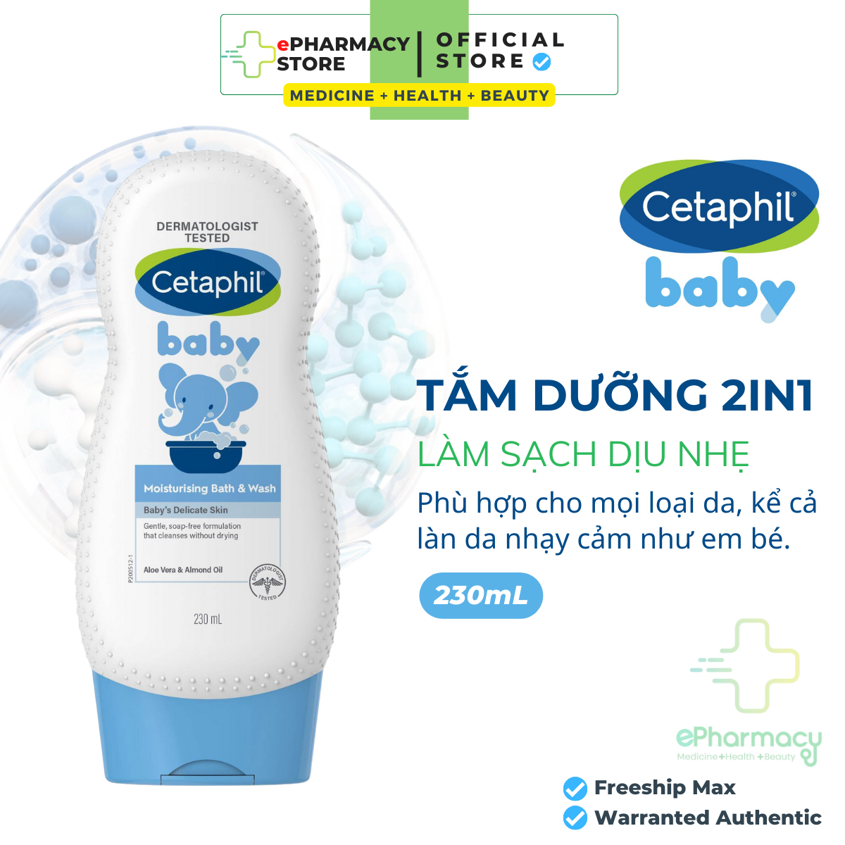 Sữa tắm dưỡng ẩm CETAPHIL BABY MOISTURIZING WASH& BATH 230ml