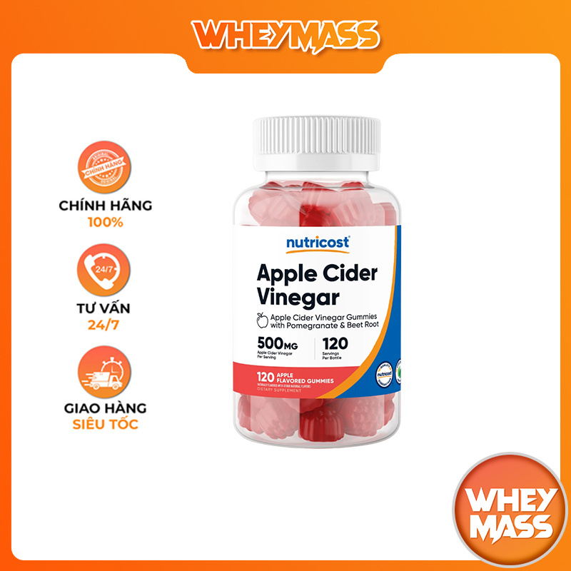 NUTRICOST APPLE CIDER VINEGAR 500MG 120 VIÊN MỀM Hỗ Trợ Cân Bằng Vóc Dáng