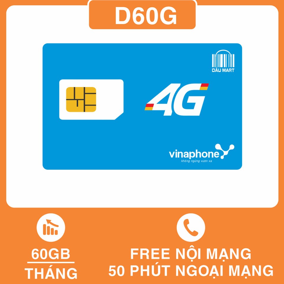 SIM 4G Vinaphone D60G Tặng 60GB/Tháng, Miễn Phí Gọi Nội Mạng + 50 Phút Ngoại Mạng/Tháng Sử Dụng Toàn Quốc - DMC Telecom