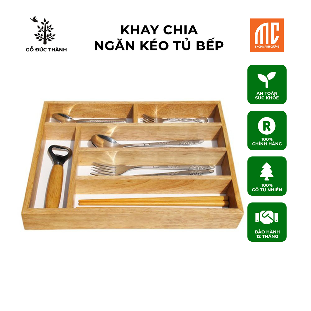 23031 | Khay chia ngăn kéo tủ bếp khay đựng muỗng đũa thìa dĩa bằng gỗ Đức Thành