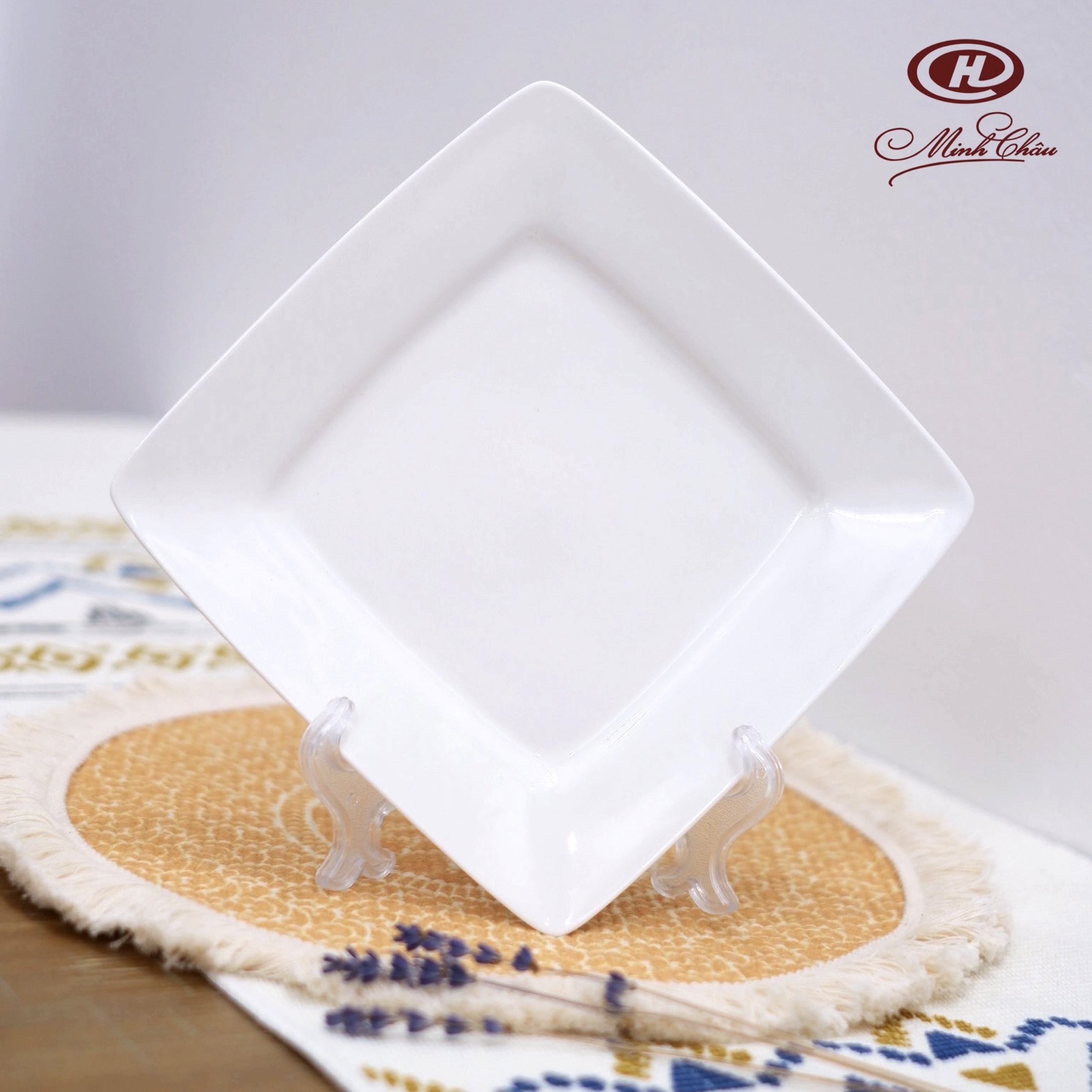 Đĩa Vuông Cạn 20cm Trắng Trơn DV20 - Sứ Minh Châu