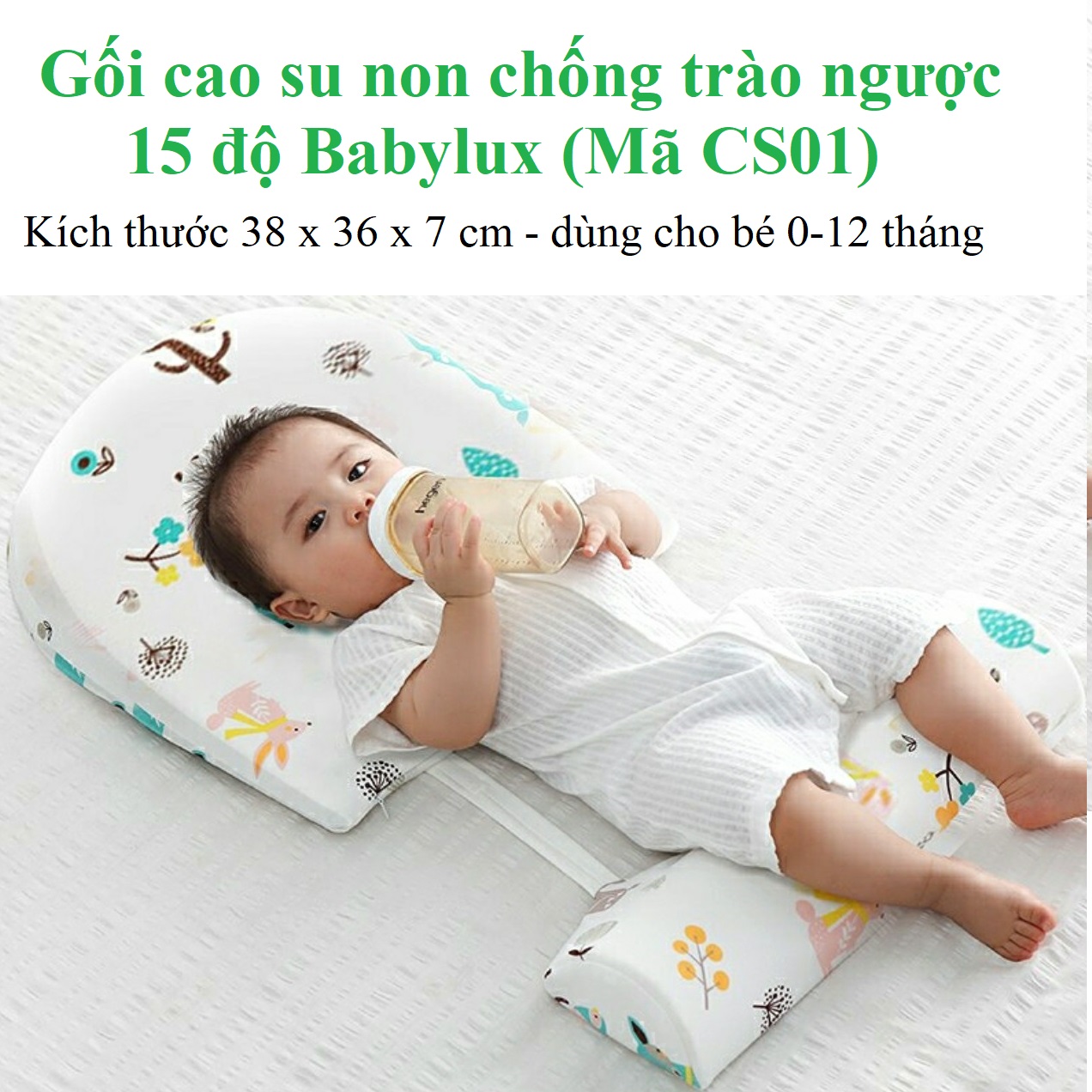 Gối cao su non chống trào ngược 15 độ Babylux (Mã CS01)