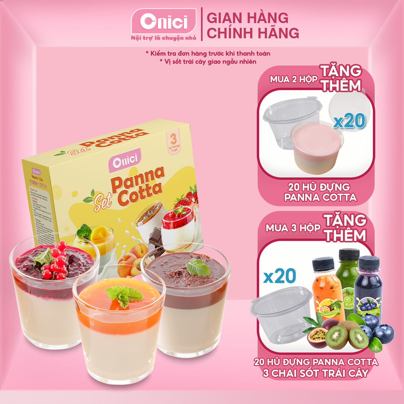 Set nguyên liệu làm bánh Panna Cotta Bếp Của Mẹ ONICI vị dâu đào socola 500g