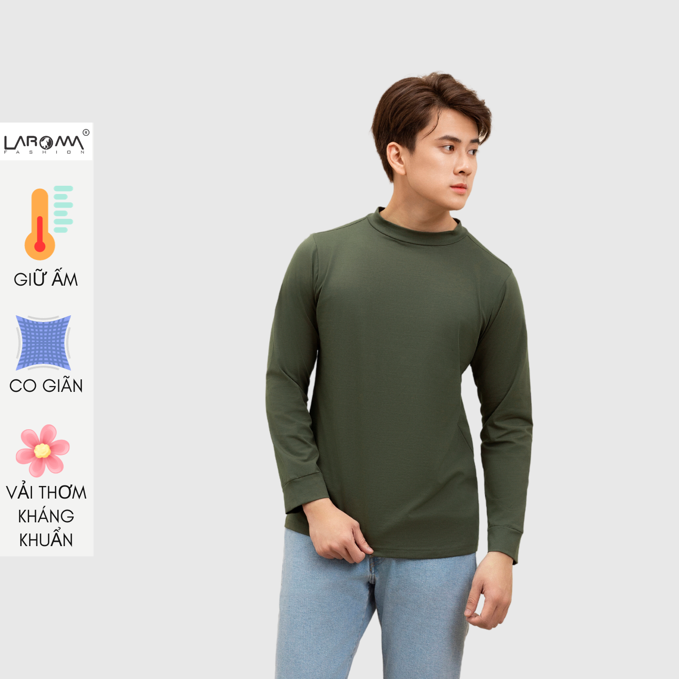 Áo giữ nhiệt nam cổ cao laroma | giữ ấm - siêu co dãn - vải thơm - kháng khuẩn