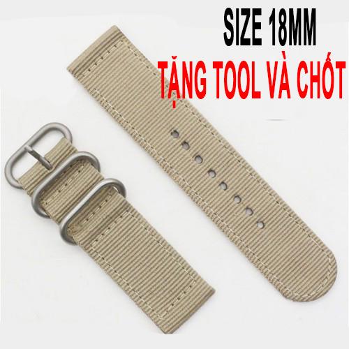 (Màu kaki) Dây đồng hồ vải dù SIZE 18mm Media Watch W882 nhiều màu khóa đen