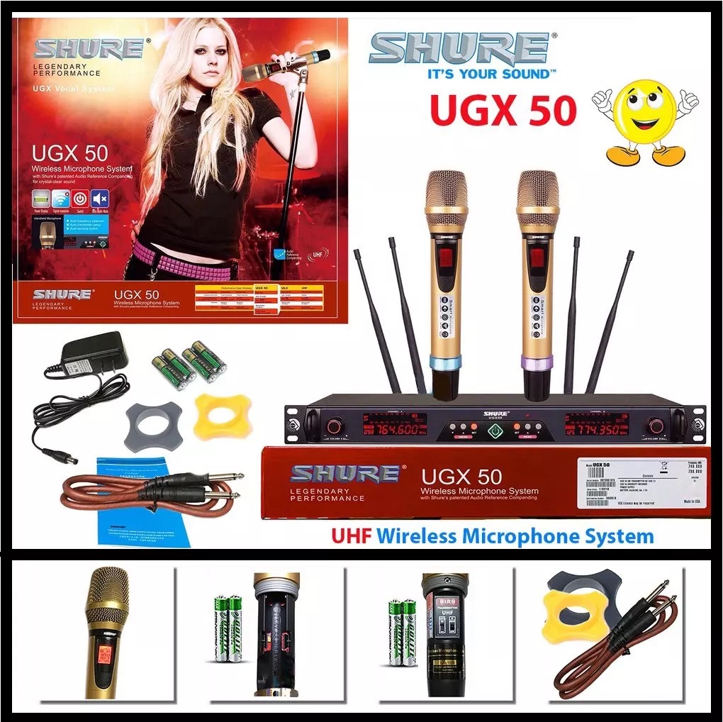 [HCM][ Siêu Phẩm 2022 ] Mic Hát Karaoke Bộ 2 Micro Không Dây Và Đầu Thu SHURE UGX 50 Bộ 2 Micro Không Dây UHF Vàng SHURE UGX50 Âm Thanh Cực Hay Chống Nhiễu Chuyên Nghiệp 4 Râu Sóng Mạnh Âm Thanh Trung Thực Trong Trẻo