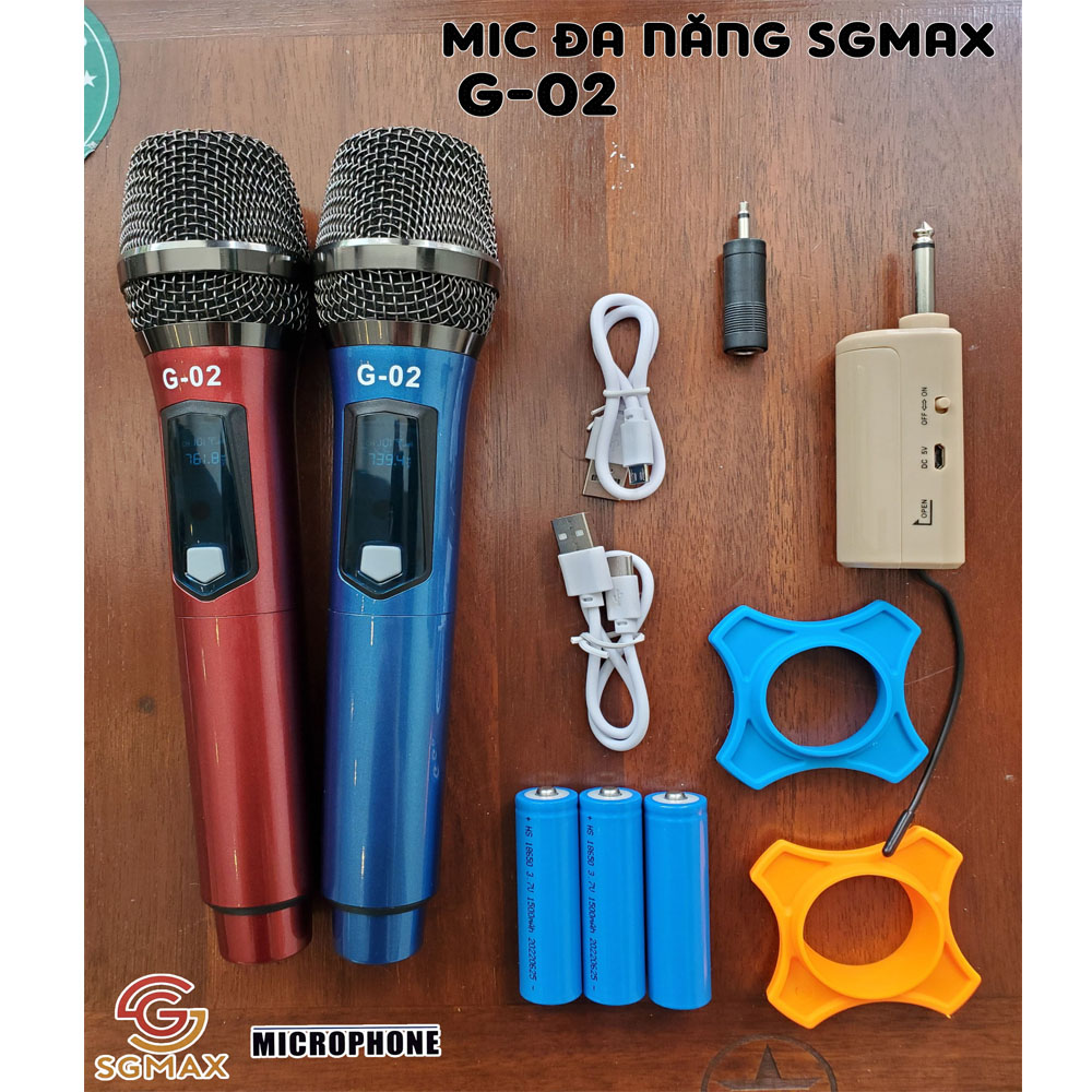 Micro Không Dây Đa Năng SGMAX G02 Cao Cấp Mic Karaoke Không Dây Chống Hú, Hút Âm Tốt, Màn Hình Led Hiển Thị, Sử Dụng Cho Các Thiết Bị Âm Thanh Loa Kéo, Loa Bluetooth, Amply, Dàn Karaoke Gia Đình