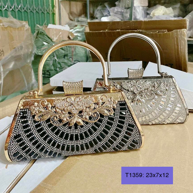Ví nữ cầm tay dự tiệc đẹp, bóp cầm tay nữ dự tiệc, cưới đính ngọc tay kiềng sang trọng T1359