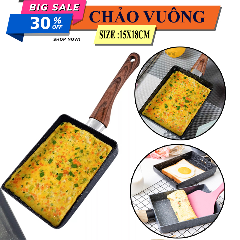 Chảo vuông vân đá chống dính chiên trứng, bánh rán đa năng , chảo rán vuông chống dính chảo chiên trứng ốp lết chảo rán nhỏ bằng đá maifan
