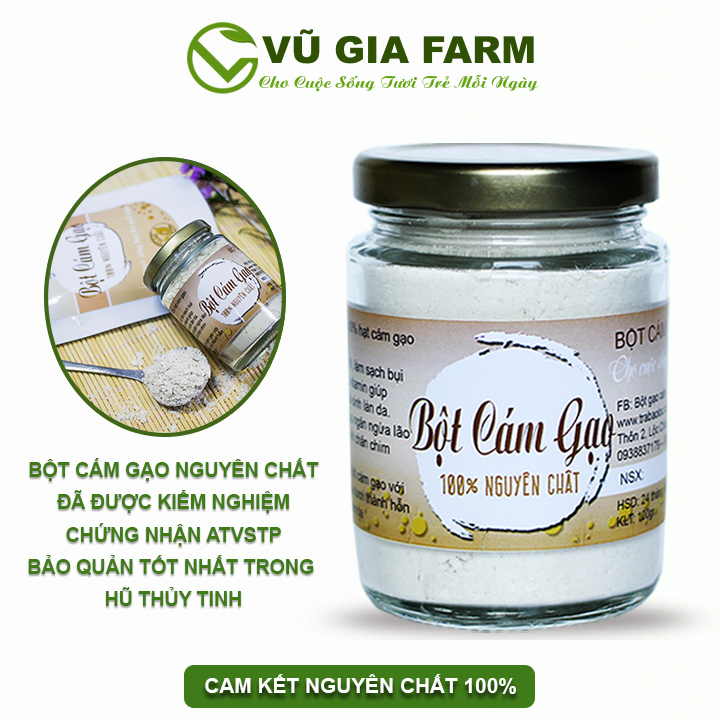 Bột Cám Gạo Nguyên Chất Vũ Gia (100g/hũ) - Tắm trắng dưỡng da, xóa mờ thâm nám tàn nhang khiến da hồng hào mịn màng trở lại - Đã được kiểm nghiệm y tế