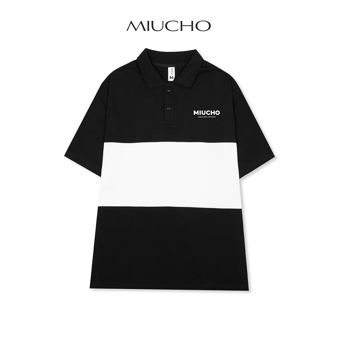 Áo thun polo unisex form rộng có cổ Miucho PP003 phối 2 màu chất vải cotton co giãn in localbrand