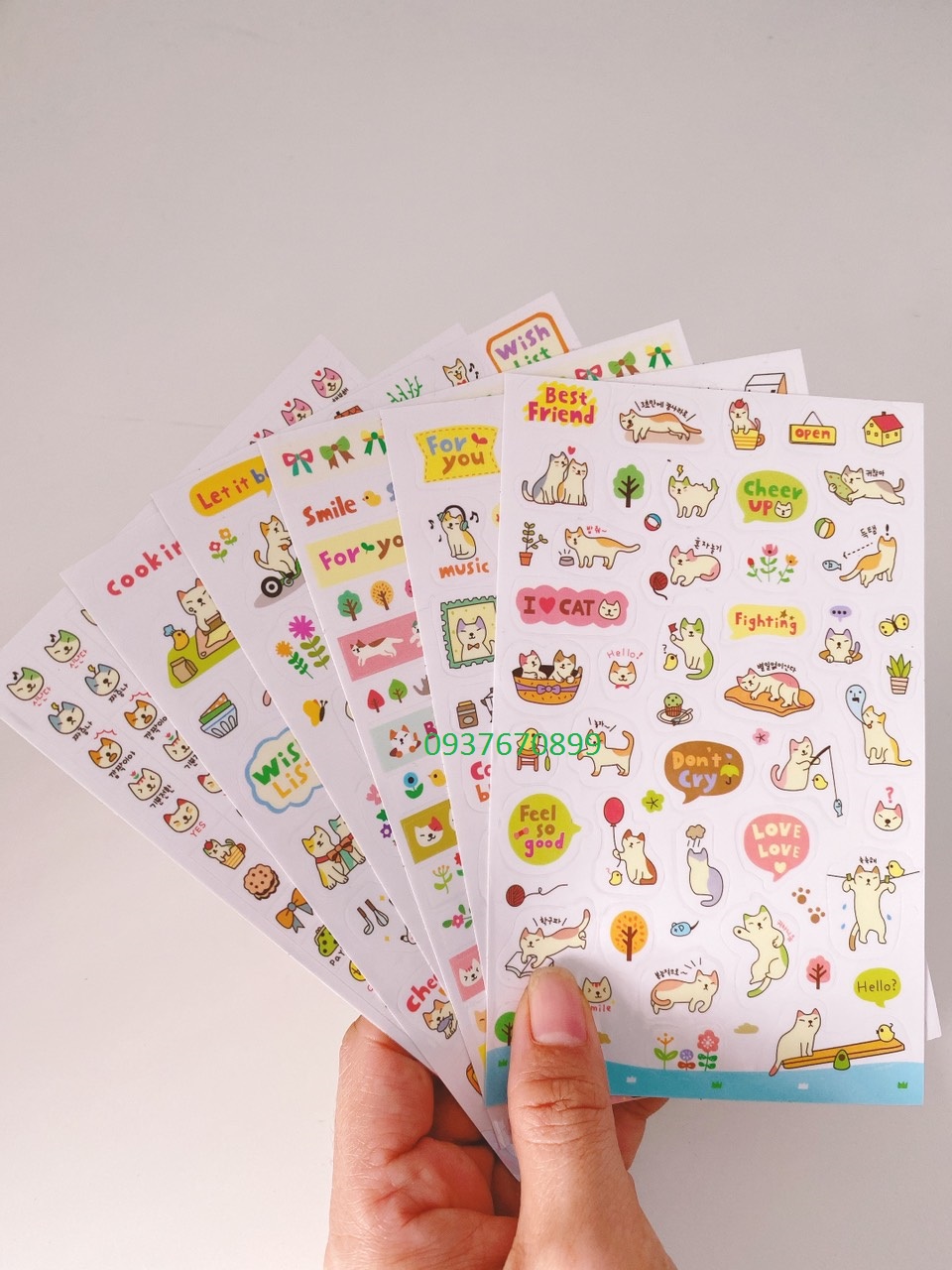 [HCM]Set 6 tâm hình dán STICKER MÈO siêu dễ thươngchông thấm nước kích thước 15x10 cm/ tấm