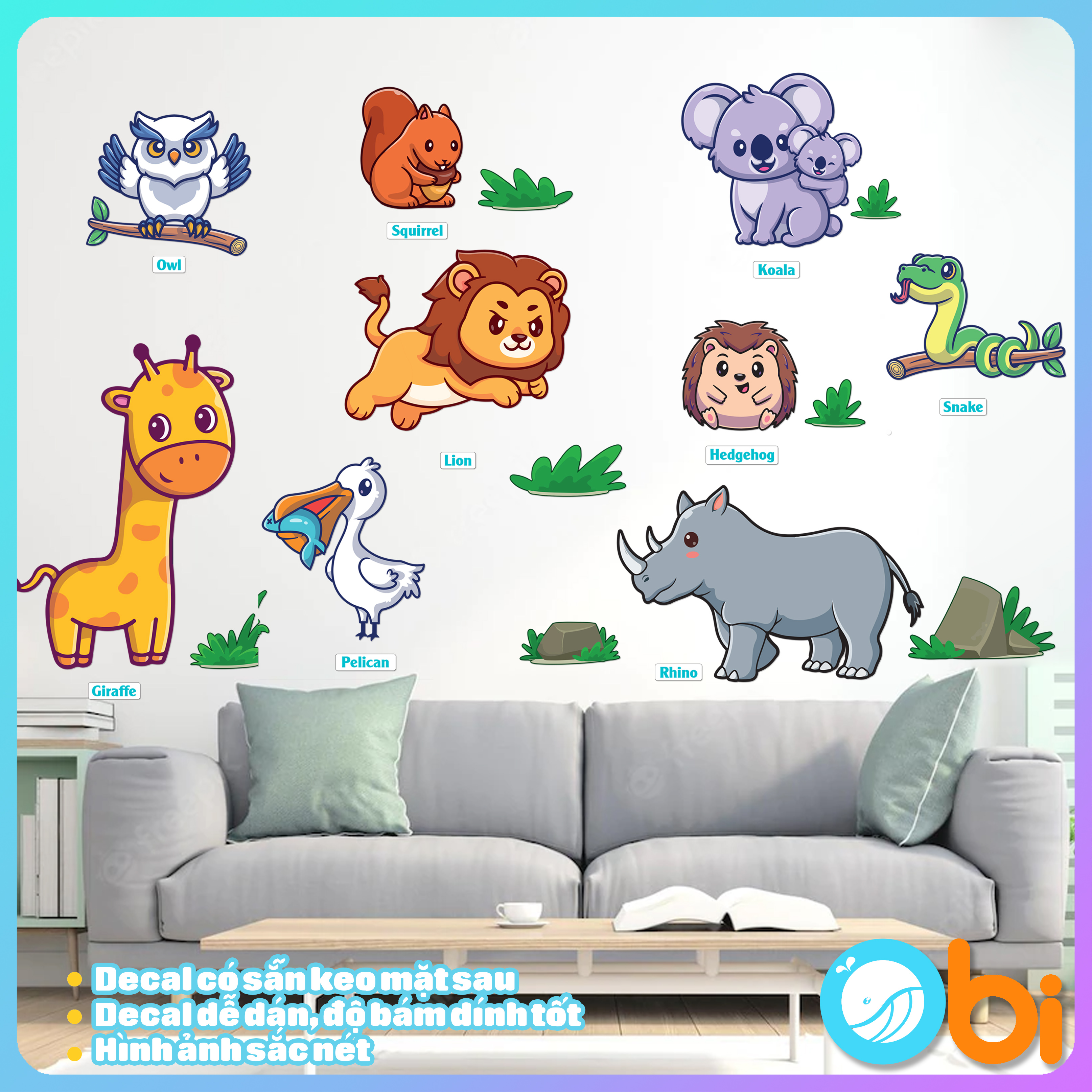 Decal động vật dán tường cho bé - decal động vật rừng xanh 2 obi shop