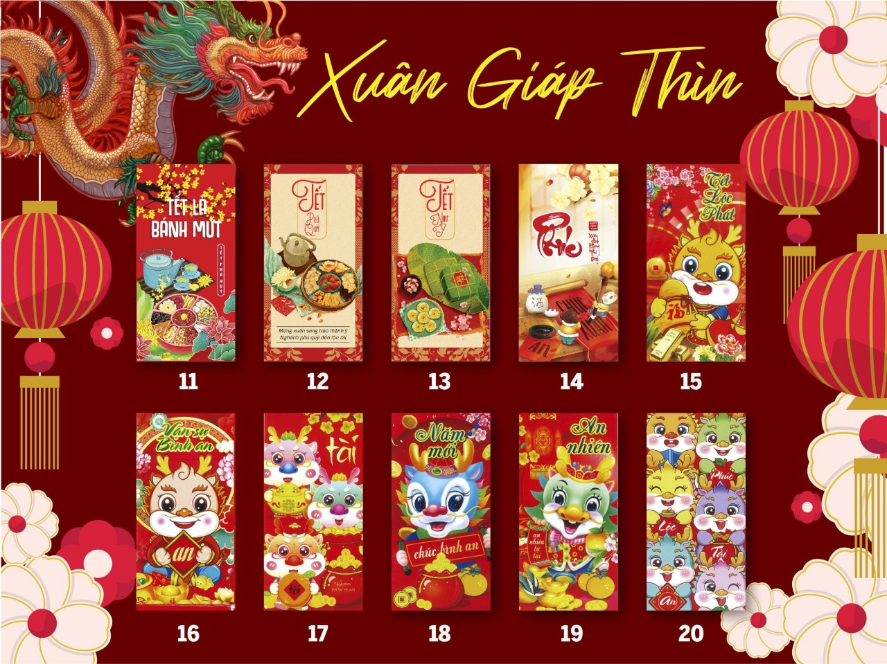 Combo 10 bao lì xì tết hot nhất 2024 tặng kèm túi bóng