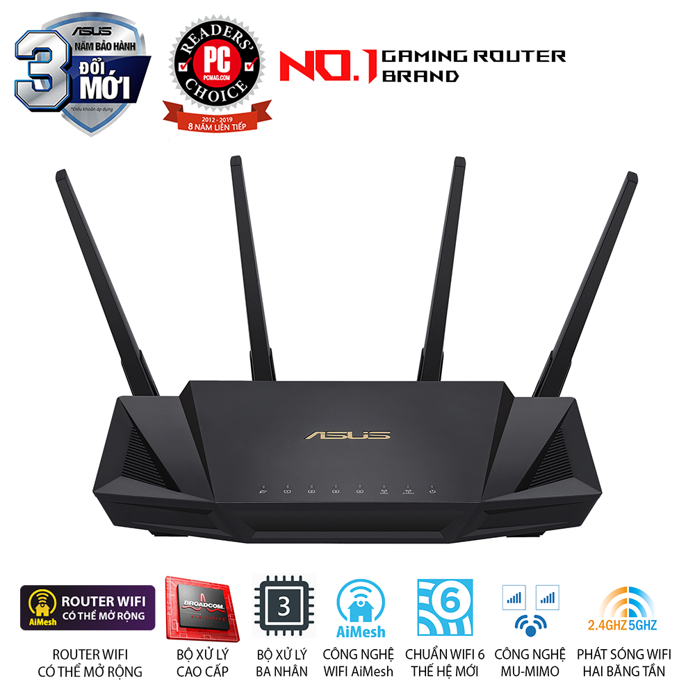 [TẶNG VOUCHER GOT IT 10%] ASUS RT-AX58U (Gaming Router) Wifi AX3000 2 băng tần, router WiFi có thể mở rộng, Wifi 6 (802.11ax), AiMesh WIFI Mesh, MU-MIMO, AiProtection, USB 3.1