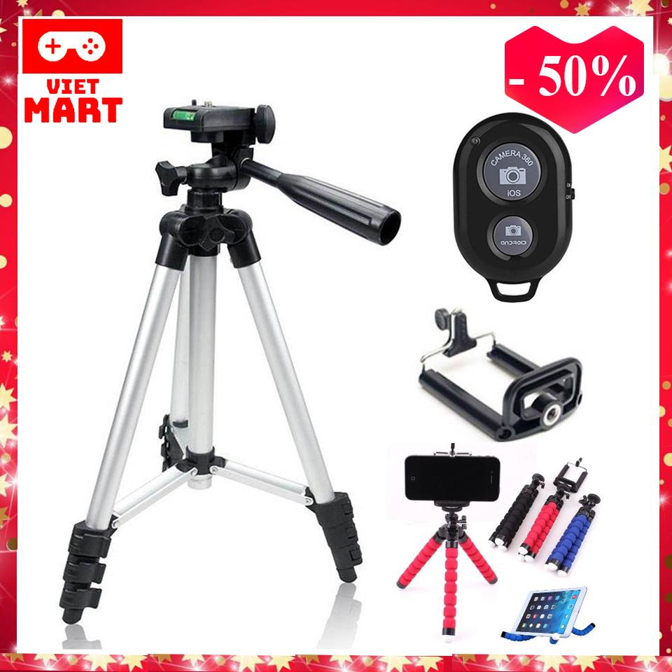 [COMBO GIÁ SỐC] Tripod TF-3110 + Giá đỡ điện thoại + Remote Shutter chụp ảnh + Túi đựng (Đen) + TẶNG KÈM chân máy bạch tuộc cho điện thoại trị giá 30K - Chân máy ảnh tripod,chân máy ảnh điện thoại,chân đế máy ảnh,chân máy ảnh mini - VIET MART