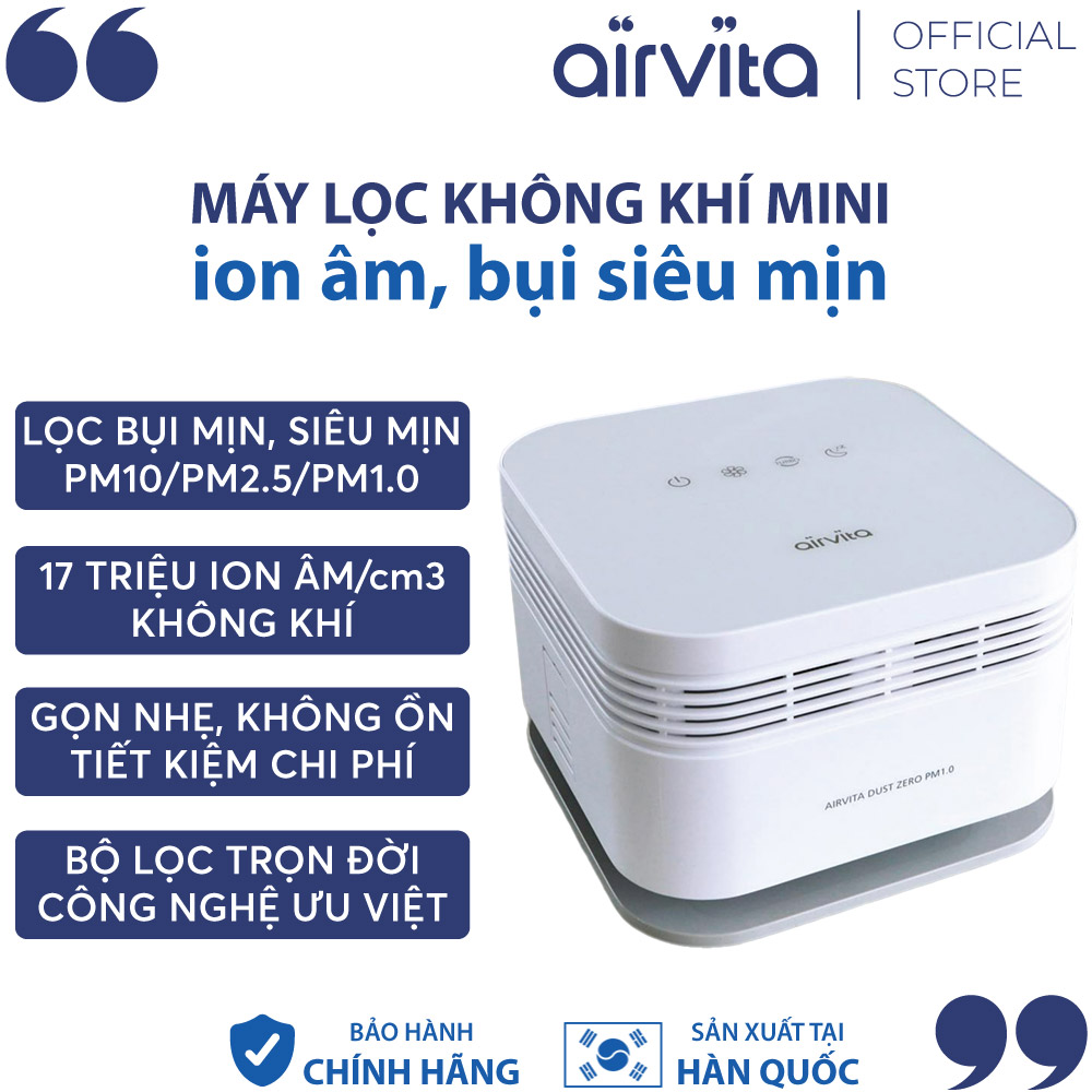 (TRỢ GIÁ) Máy lọc không khí mini tạo ion âm lọc bụi siêu mịn Airvita Dust Zero PM1.0 - TOP 1 Hàn Quốc, bảo vệ sức khỏe