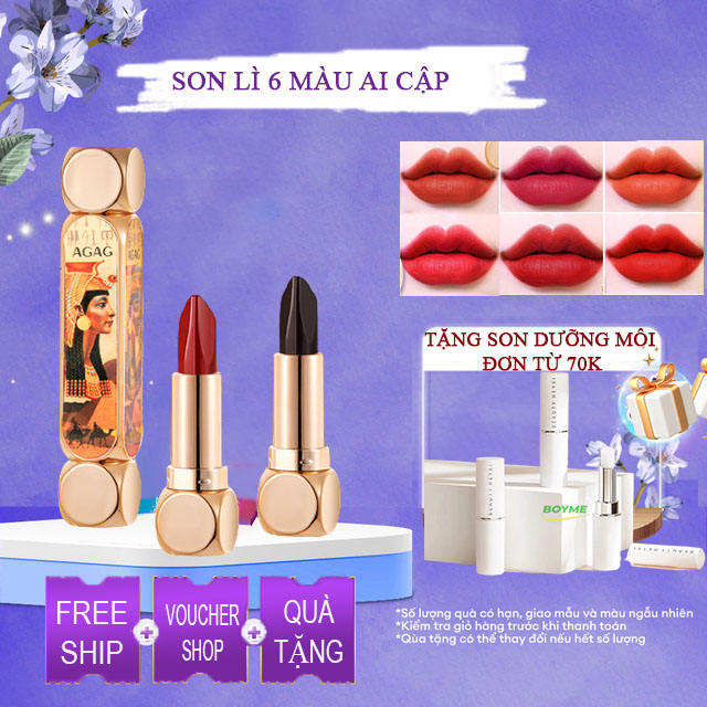 Son môi nữ son lì không trôi chính hãng ai cập kèm dưỡng môi, chất son lì, mịn, lâu trôi với tích hợp 6 màu son hot hit cho bạn lựa chọn