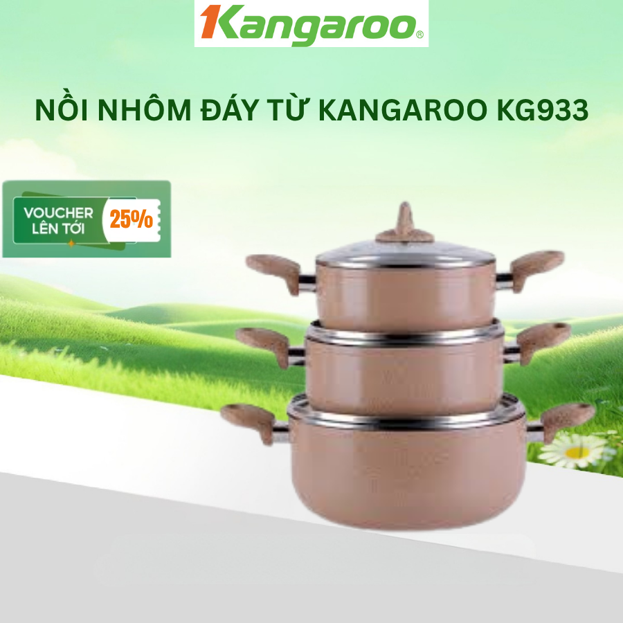 Nồi nhôm đáy từ Kangaroo KG933 - size 18 - 20 - 22 - 24 - 26cm - Hàng chính hãng