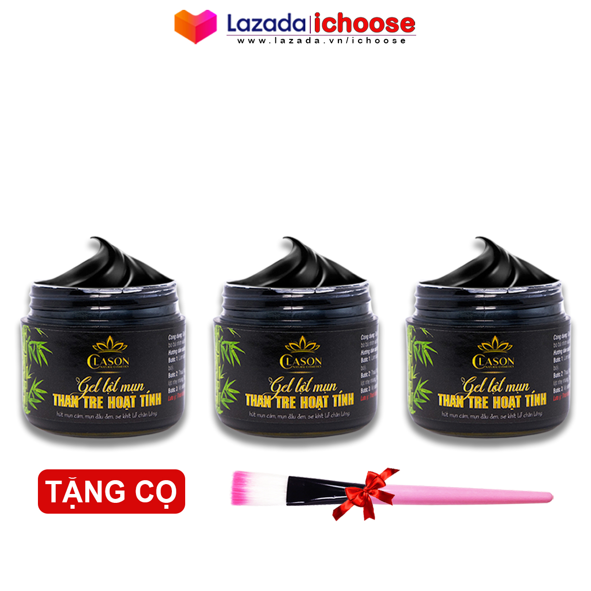 3 hộp gel lột mụn than tre hoạt tính Clason giúp lột mụn đầu đen, mụn cám tặng cọ quét mặt nạ