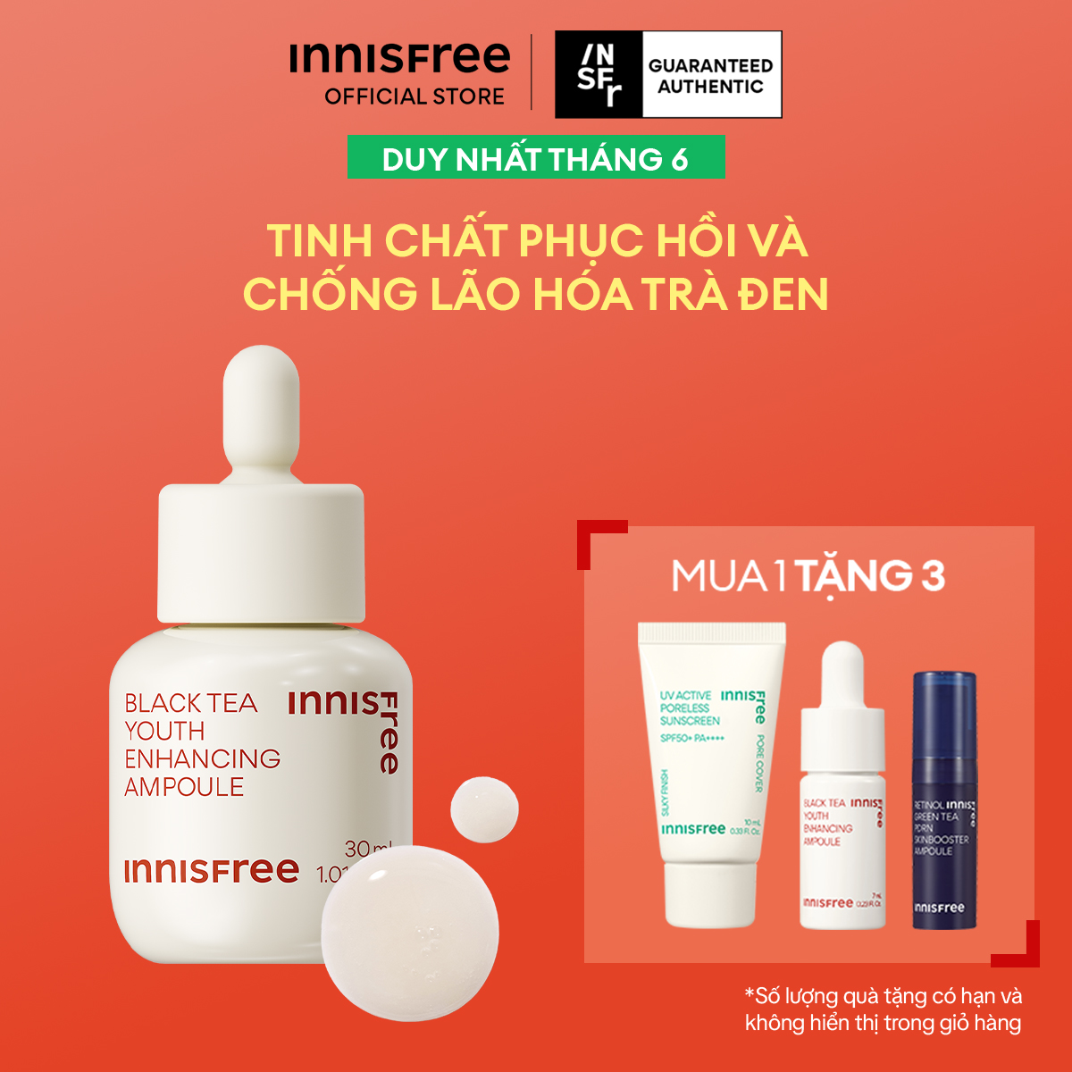 Tinh chất dưỡng da ban đêm ngăn ngừa lão hóa từ trà đen INNISFREE Black Tea Youth Enhancing Ampoule