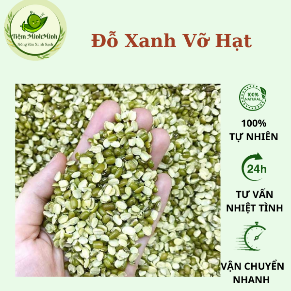 Đậu xanh vỡ đôi còn vỏ đống túi 200gr, 500gr và 1kg