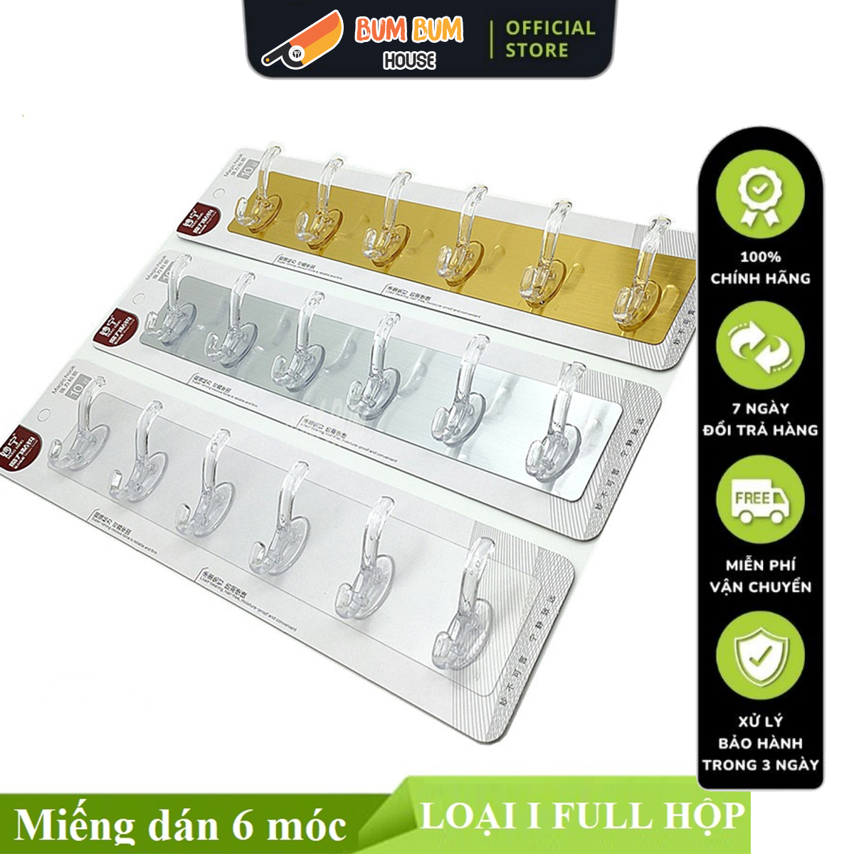 Vỉ 6 Móc Dán Tường Trong Suốt vỉ 6 móc inox Dán Tường Siêu Chắc Chắn Vỉ 4 Móc treo tường inox 304 móc treo quần áo, giá treo quần áo - Bum Bum House